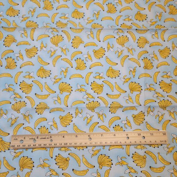 Hancock Fabrics Cotton 1ydx44 Bananas Print Blue Yellow Quilting Sewing Fabric - Picture 2 of 10